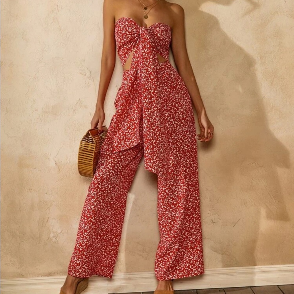 Tie front top with wide leg pants - Set